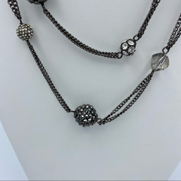 Double Chain Sparkly Beaded Gunmetal Silver Tone Long Strand Necklace - Picture 8 of 11